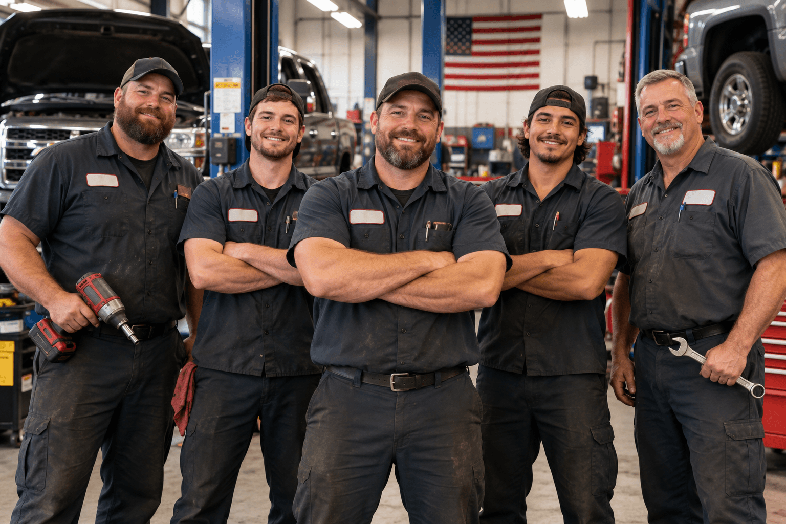 The FCC Collision Center team at work in an auto body repair shop